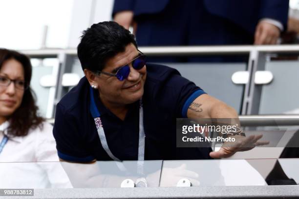 Diego Maradona during the 2018 FIFA World Cup Russia Round of 16 match between France and Argentina at Kazan Arena on June 30, 2018 in Kazan, Russia.