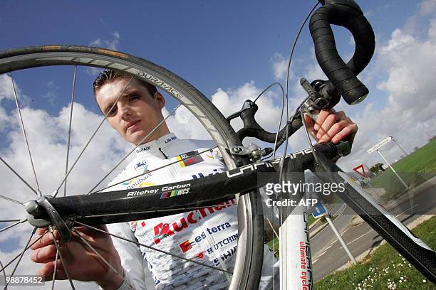 File picture taken on March 7, 2008 in Mouthiers-sur-Boëme, western France, shows French cyclist Mickael Larpe. The cyclist tested positive for the...