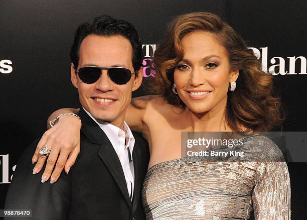 Singer Marc Anthony and actress/singer Jennifer Lopez attend the premiere of "The Back-Up Plan" at Regency Villlage Theatre on April 21, 2010 in...