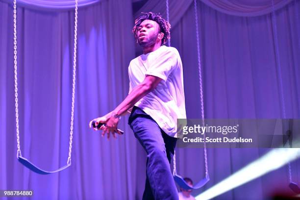 Rapper Kevin Abstract of the hip hop collective Brockhampton performs onstage during the Agenda Festival on June 30, 2018 in Long Beach, California.