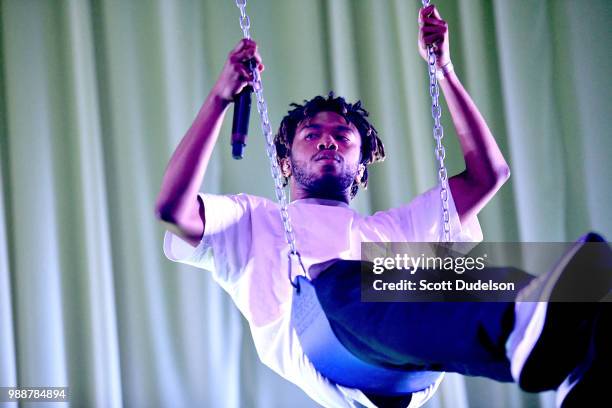 Rapper Kevin Abstract of the hip hop collective Brockhampton performs onstage during the Agenda Festival on June 30, 2018 in Long Beach, California.