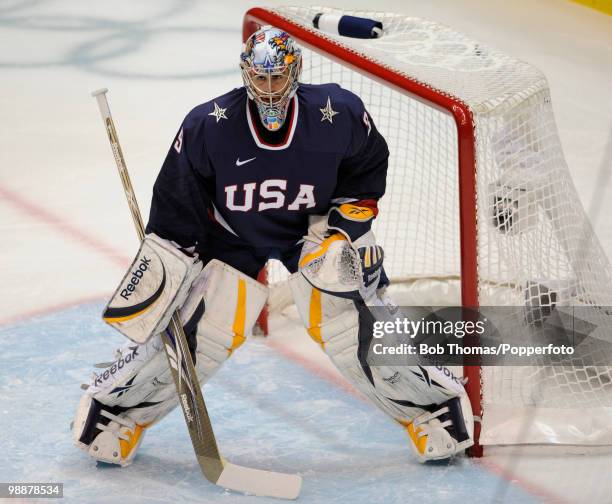 Ryan Miller of the USA during the ice hockey men's semifinal game between the United States and Finland on day 15 of the Vancouver 2010 Winter...