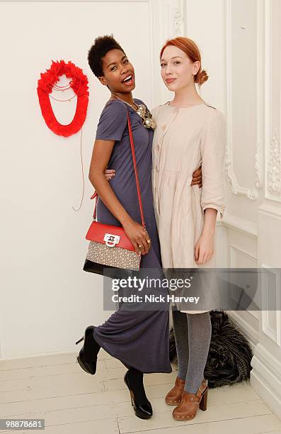 Tolula Adeyemi and Rhian Rees attend launch of the Nuba collection at Wright And Teague at their Dover Street store on May 5, 2010 in London, England.