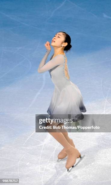 Yu-Na Kim of Korea performs at the Exhibition Gala following the Olympic figure skating competition at Pacific Coliseum on February 27, 2010 in...