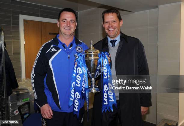 Academy manager Neil Bath of Chelsea with Frank Arnesen - Sporting director of Chelsea after the FA Youth Cup Final 2nd leg match between Chelsea...