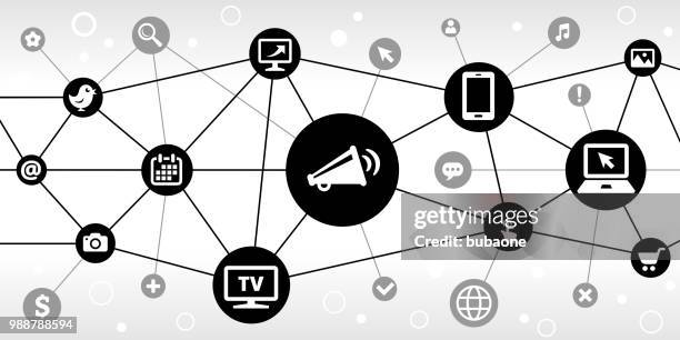 broadcasting megaphone internet communication technology triangular node pattern background - software demo stock illustrations