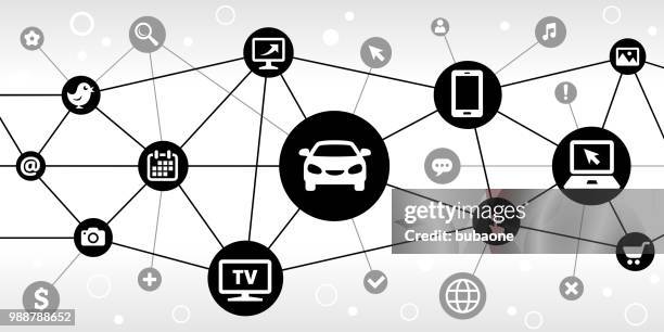 car internet communication technology triangular node pattern background - car wireframe stock illustrations