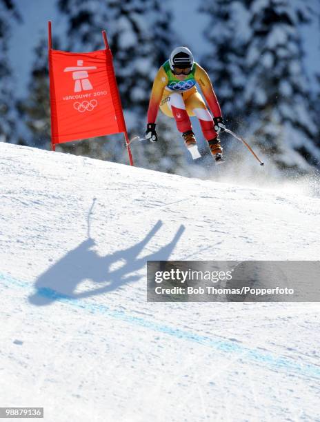 Competitor during the Alpine Skiing Ladies Downhill on day 6 of the Vancouver 2010 Winter Olympics at Whistler Creekside on February 17, 2010 in...