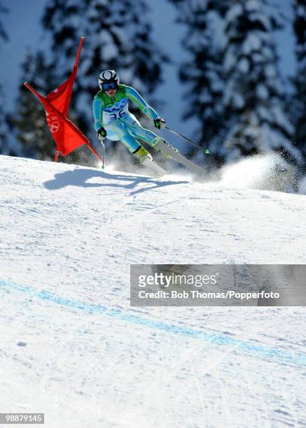 Marusa Ferk of Slovenia competes during the Alpine Skiing Ladies Downhill on day 6 of the Vancouver 2010 Winter Olympics at Whistler Creekside on...
