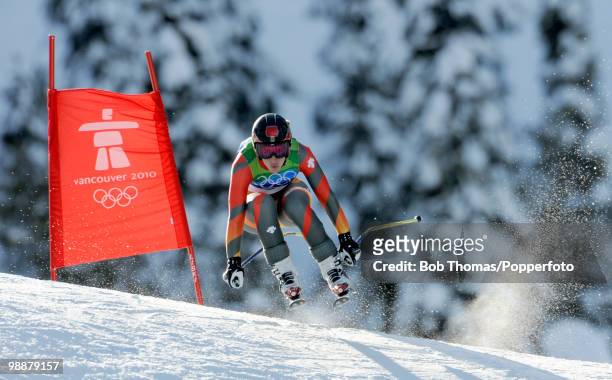 Carolina Ruiz Castillo of Spain competes during the Alpine Skiing Ladies Downhill on day 6 of the Vancouver 2010 Winter Olympics at Whistler...