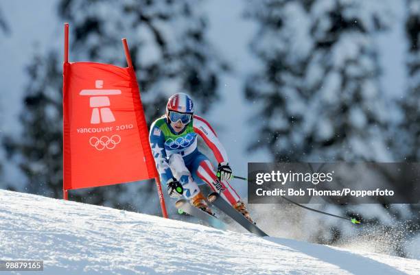 Stacey Cook of the USA competes during the Alpine Skiing Ladies Downhill on day 6 of the Vancouver 2010 Winter Olympics at Whistler Creekside on...
