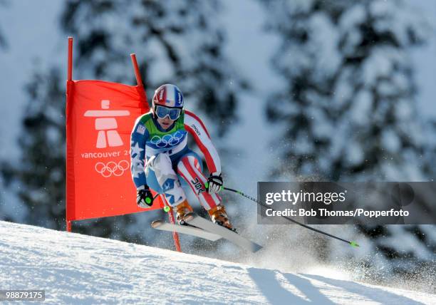 Stacey Cook of the USA competes during the Alpine Skiing Ladies Downhill on day 6 of the Vancouver 2010 Winter Olympics at Whistler Creekside on...