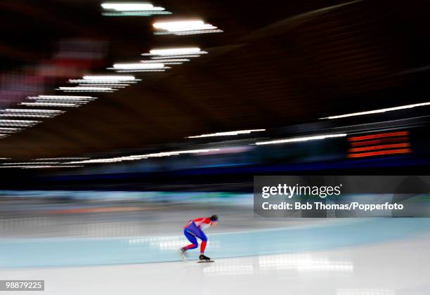 Motion blur action from the Speed Skating Ladies' 3,000m on day 3 of the Vancouver 2010 Winter Olympics at Richmond Olympic Oval on February 14, 2010...