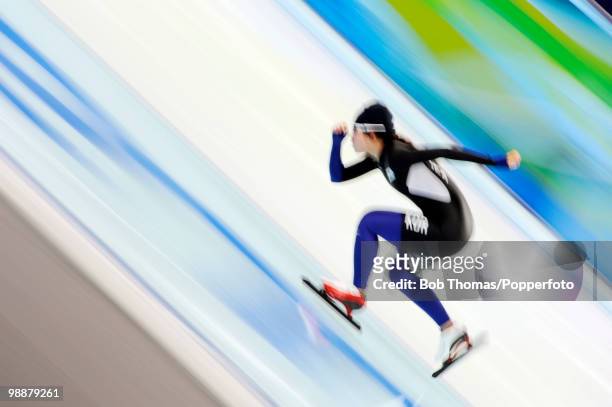 Motion blur action of a competitor in the women's speed skating 1000m final on day 7 of the Vancouver 2010 Winter Olympics at Richmond Olympic Oval...