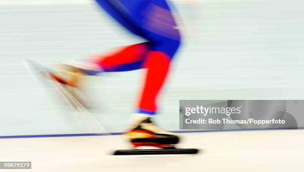 Motion blur action from the Speed Skating Ladies' 3,000m on day 3 of the Vancouver 2010 Winter Olympics at Richmond Olympic Oval on February 14, 2010...