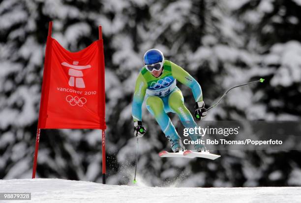 Rok Perko of Slovenia competes in the Alpine skiing Men's Downhill at Whistler Creekside during the Vancouver 2010 Winter Olympics on February 15,...