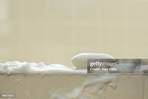 bar of soap with suds in the bath - savon photos et images de collection