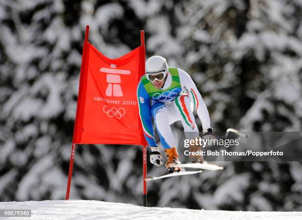 Christof Innerhofer of Italy competes in the Alpine skiing Men's Downhill at Whistler Creekside during the Vancouver 2010 Winter Olympics on February...