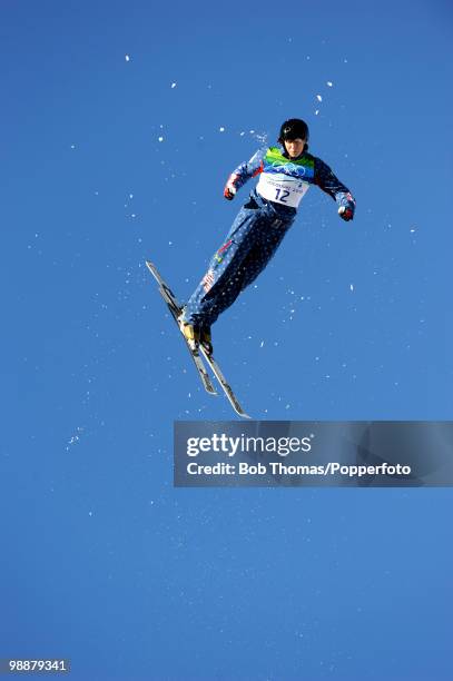 Jana Lindsey of the USA competes in the freestyle skiing ladies' aerials qualification on day 9 of the Vancouver 2010 Winter Olympics at Cypress...