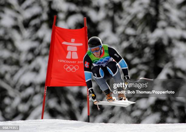 Lars Elton Myhre of Norway competes in the Alpine skiing Men's Downhill at Whistler Creekside during the Vancouver 2010 Winter Olympics on February...