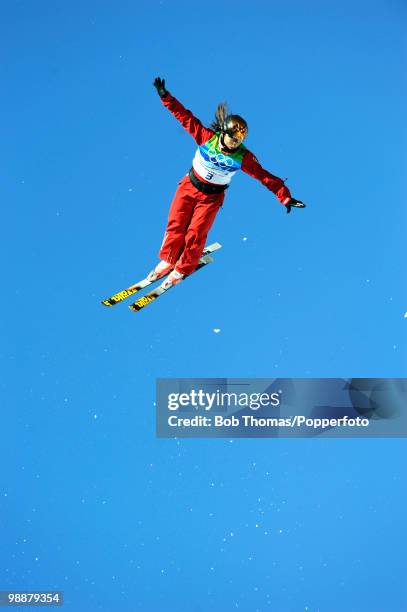 Mengtao Xu of China competes in the freestyle skiing ladies' aerials qualification on day 9 of the Vancouver 2010 Winter Olympics at Cypress Mountain...