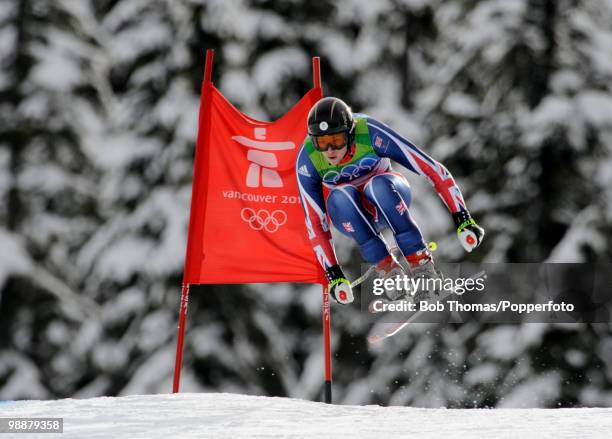 Edward Drake of Great Britain competes in the Alpine skiing Men's Downhill at Whistler Creekside during the Vancouver 2010 Winter Olympics on...