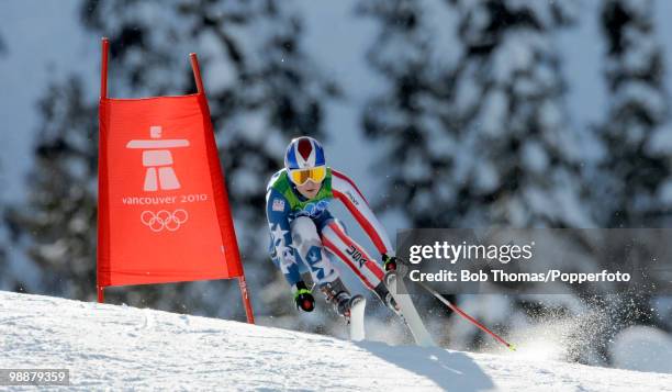 Lindsey Vonn of the USA competes during the Alpine Skiing Ladies Downhill on day 6 of the Vancouver 2010 Winter Olympics at Whistler Creekside on...