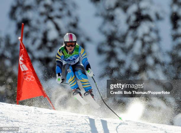 Anja Paerson of Sweden competes during the Alpine Skiing Ladies Downhill on day 6 of the Vancouver 2010 Winter Olympics at Whistler Creekside on...
