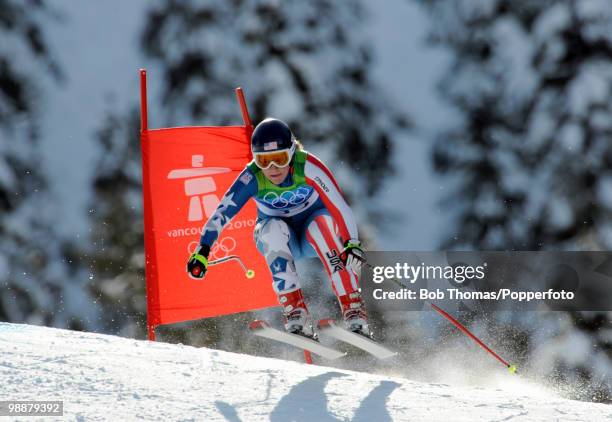 Alice McKennis of the USA competes during the Alpine Skiing Ladies Downhill on day 6 of the Vancouver 2010 Winter Olympics at Whistler Creekside on...