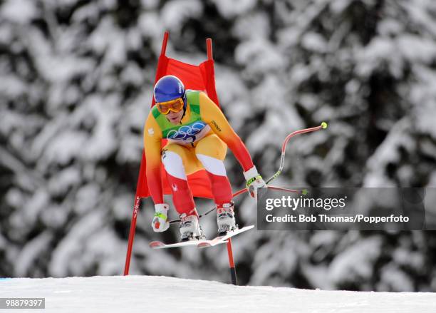 Erik Guay of Canada competes in the Alpine skiing Men's Downhill at Whistler Creekside during the Vancouver 2010 Winter Olympics on February 15, 2010...