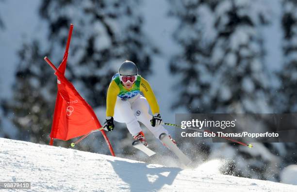 Gina Stechert of Germany competes during the Alpine Skiing Ladies Downhill on day 6 of the Vancouver 2010 Winter Olympics at Whistler Creekside on...