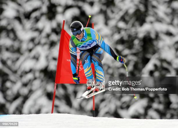 Hans Olsson of Sweden competes in the Alpine skiing Men's Downhill at Whistler Creekside during the Vancouver 2010 Winter Olympics on February 15,...