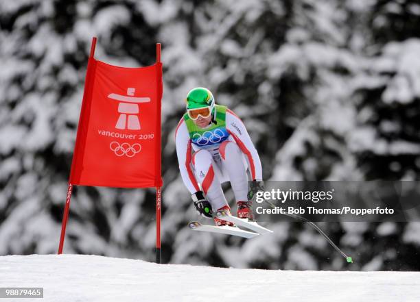 Klaus Kroell of Austria competes in the Alpine skiing Men's Downhill at Whistler Creekside during the Vancouver 2010 Winter Olympics on February 15,...