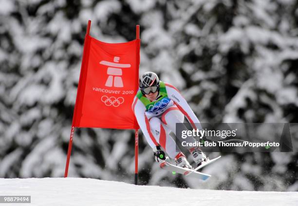 Michael Walchhofer of Austria competes in the Alpine skiing Men's Downhill at Whistler Creekside during the Vancouver 2010 Winter Olympics on...