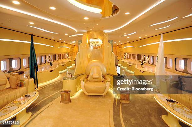 The interior of Saudi Prince Alwaleed bin Talal's private Boeing 747 airplane in Riyadh, Saudi Arabia, on Tuesday, April 27, 2010. Alwaleed said he...