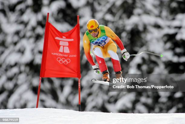 Manuel Osborne-Paradis of Canada competes in the Alpine skiing Men's Downhill at Whistler Creekside during the Vancouver 2010 Winter Olympics on...