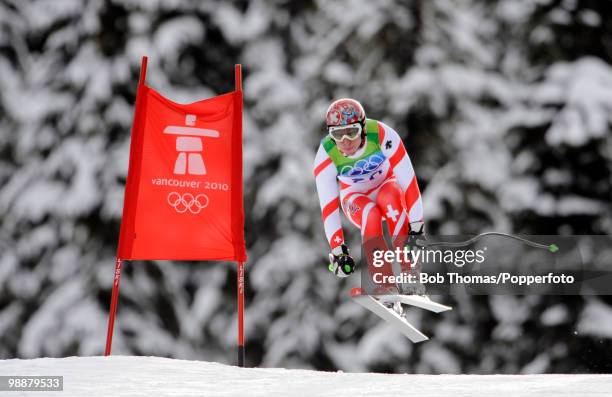 Carlo Janka of Switzerland competes in the Alpine skiing Men's Downhill at Whistler Creekside during the Vancouver 2010 Winter Olympics on February...