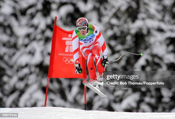 Carlo Janka of Switzerland competes in the Alpine skiing Men's Downhill at Whistler Creekside during the Vancouver 2010 Winter Olympics on February...