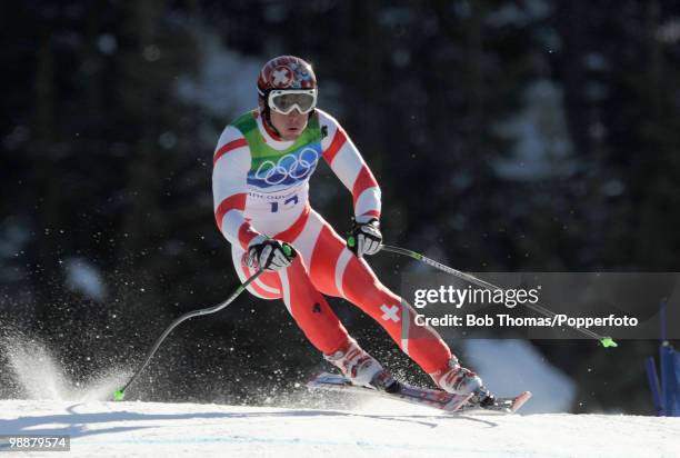 Carlo Janka of Switzerland competes in the men's alpine skiing Super-G on day 8 of the Vancouver 2010 Winter Olympics at Whistler Creekside on...