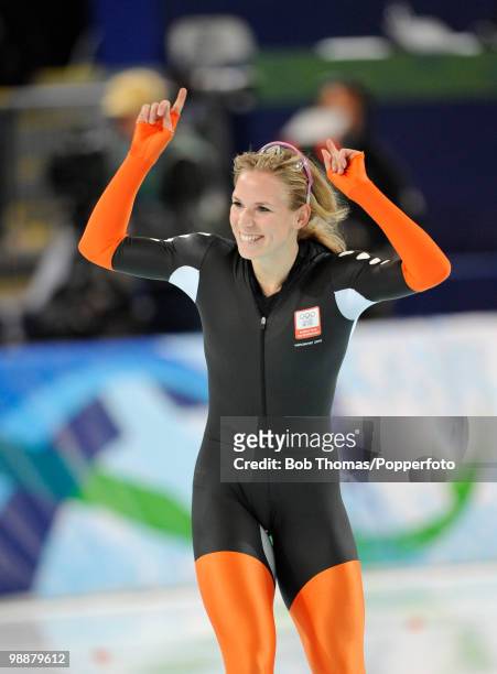Annette Gerritsen of Holland after winning the silver medal in the women's speed skating 1000m final on day 7 of the Vancouver 2010 Winter Olympics...