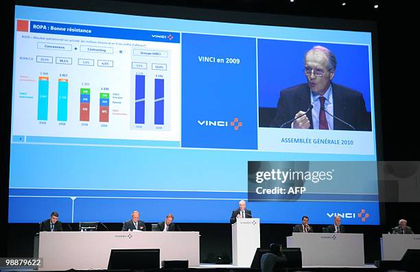 French engineering group Vinci Director and Chief Executive Officer, Xavier Huillard addresses the group combined shareholders' meeting in Paris on...