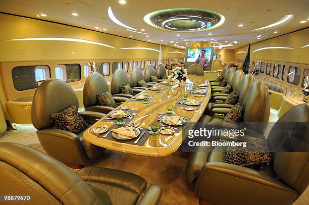 The interior of Saudi Prince Alwaleed bin Talal's private Boeing 747 airplane in Riyadh, Saudi Arabia, on Tuesday, April 27, 2010. Alwaleed said he...