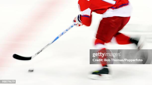 Motion blur action during the ice hockey men's quarter final game between Finland and the Czech Republic on day 13 of the Vancouver 2010 Winter...