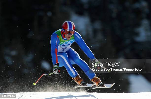 Adrien Theaux of France competes in the men's alpine skiing Super-G on day 8 of the Vancouver 2010 Winter Olympics at Whistler Creekside on February...
