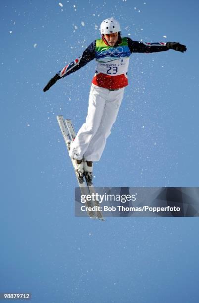 Sarah Ainsworth of Great Britain competes in the freestyle skiing ladies' aerials qualification on day 9 of the Vancouver 2010 Winter Olympics at...