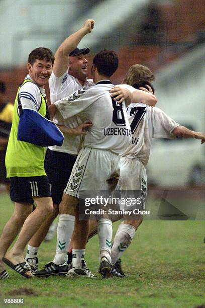 Uzbekistan Players celebrate after they defeated Bosnia & Herzegovina 2-1 in a golden goal during extra time during the final of the 37th Merdeka...