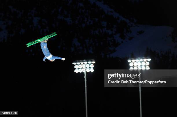 Ryan St Onge of the USA competes during the freestyle skiing men's aerials qualification on day 11 of the Vancouver 2010 Winter Olympics at Cypress...