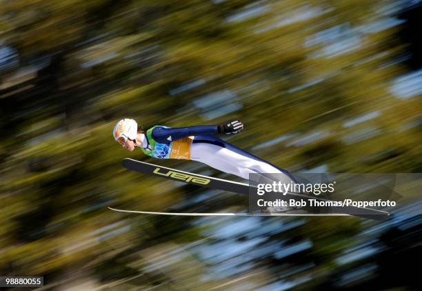 Peter Prevc of Slovenia competes in the men's ski jumping team event on day 11 of the 2010 Vancouver Winter Olympics at Whistler Olympic Park Ski...