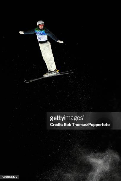 David Morris of Australia competes during the freestyle skiing men's aerials qualification on day 11 of the Vancouver 2010 Winter Olympics at Cypress...