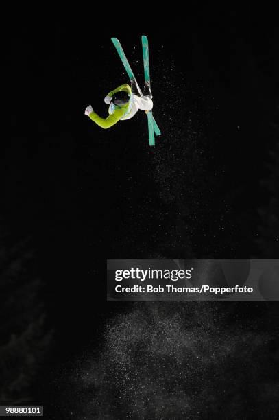 Dmitri Dashinski of Belarus competes during the freestyle skiing men's aerials qualification on day 11 of the Vancouver 2010 Winter Olympics at...